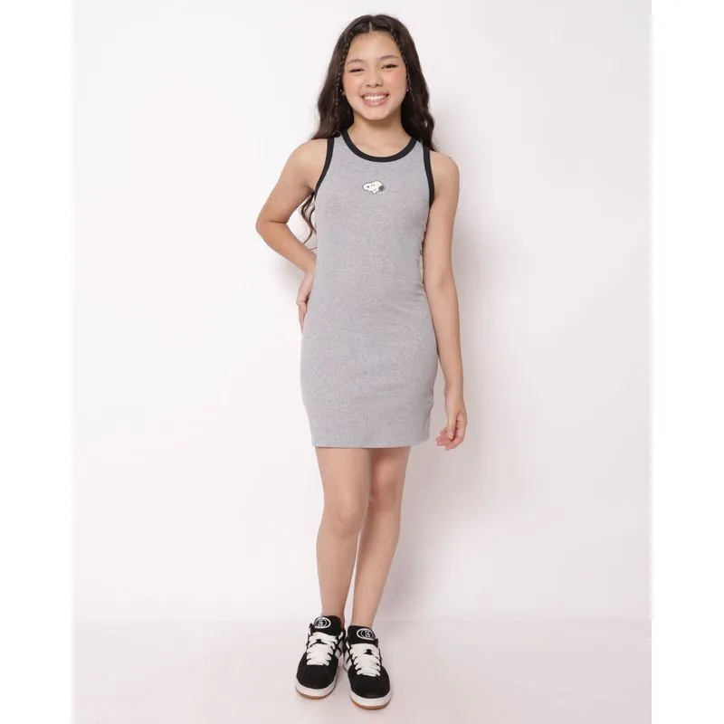 Vestido Juvenil Curto Regata Canelado Snoopy Cinza 10