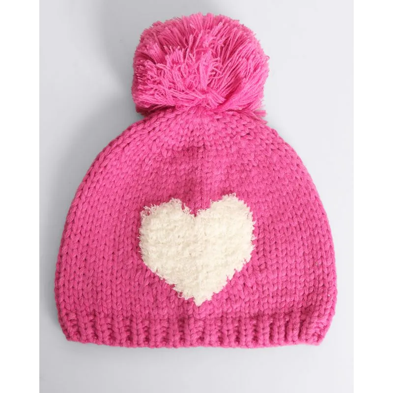 Gorro Bebê Coração Pompom Rosa 1 A 3