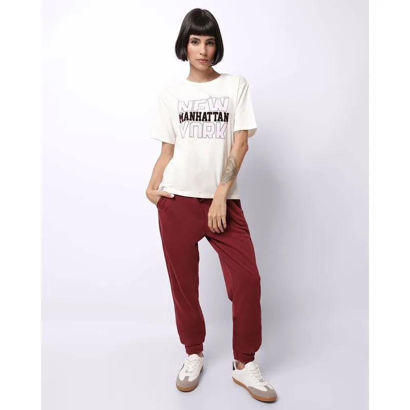 Calça Moletom Feminina Jogger com Bolsos Vinho PP