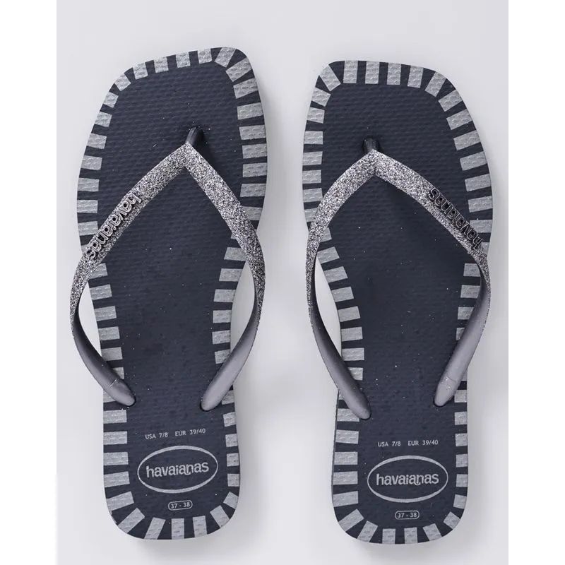 Chinelo Havaianas Feminina Slim Square Glitter Contour Cinza 35/36