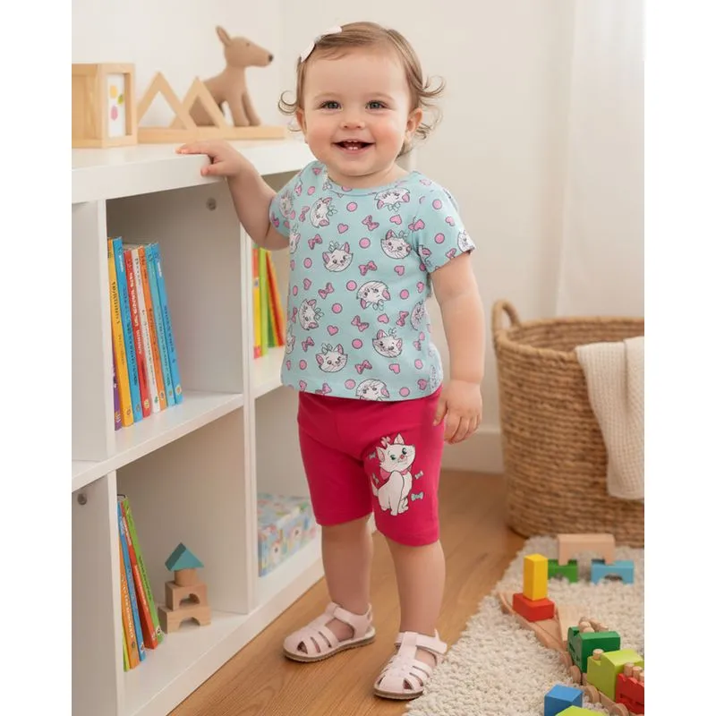 Conjunto Bebê Curto Algodão Disney Estampa Marie Azul M