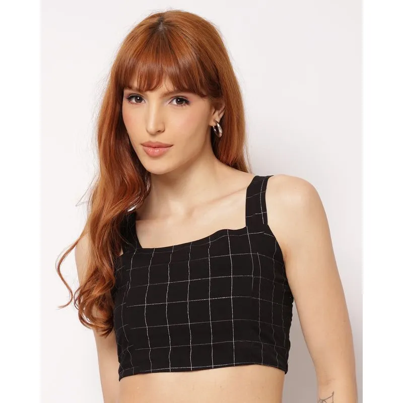 Regata Feminina Berry & Co. Cropped Viscose Estampada Xadrez Preta P