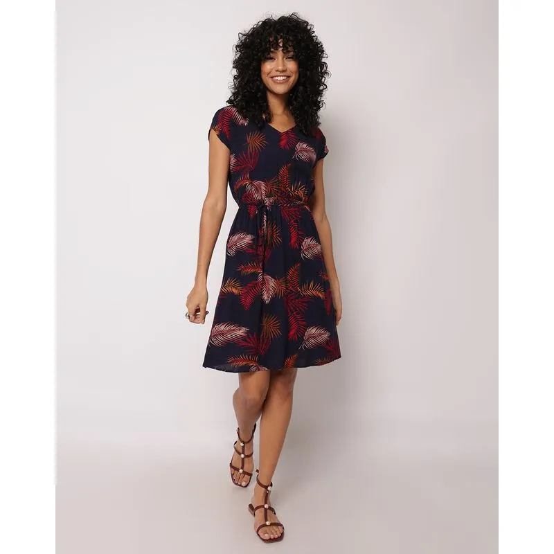 Vestido Feminino Curto Berry & Co. Viscose Estampado Marinho M