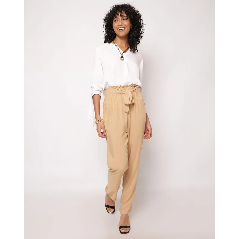 Calça Feminina Clochard Berry & Co. Viscose com Amarração Bege M