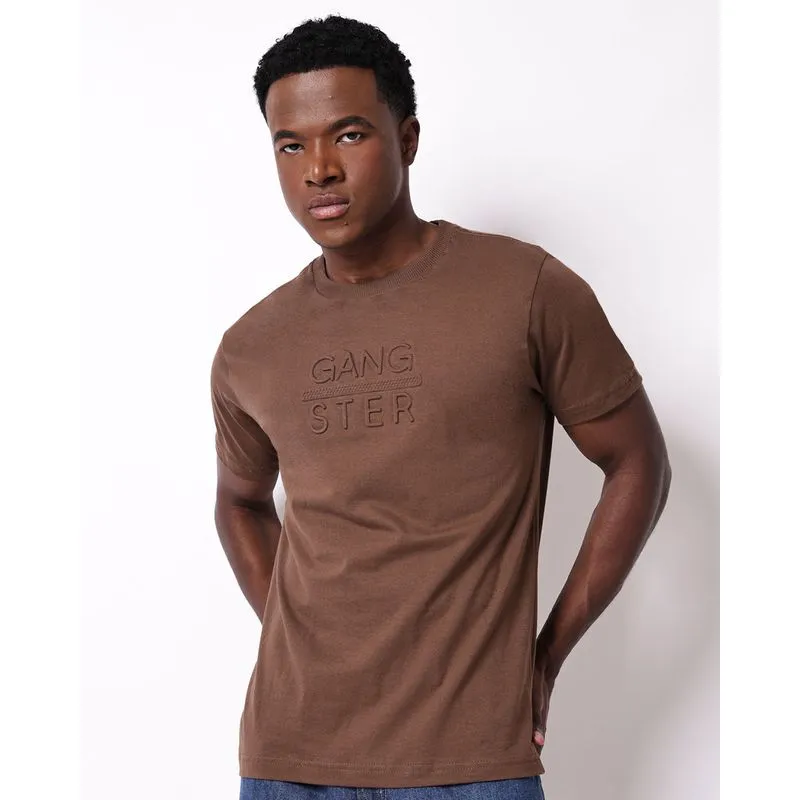 Camiseta Masculina Algodão Gangster Alto Relevo Marrom G