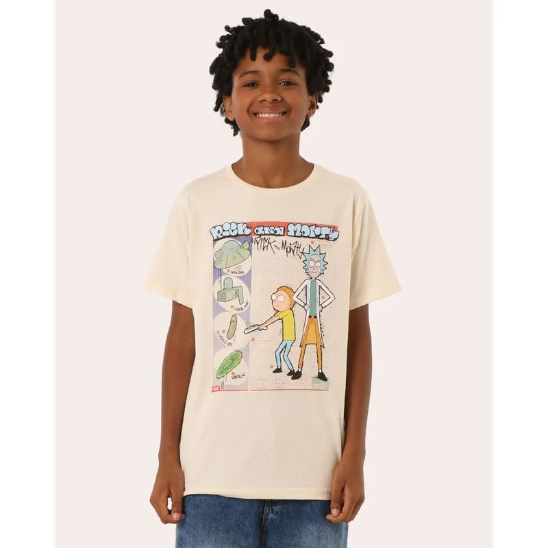 Camiseta Juvenil Warner Rick and Morty Manga Curta Bege 18