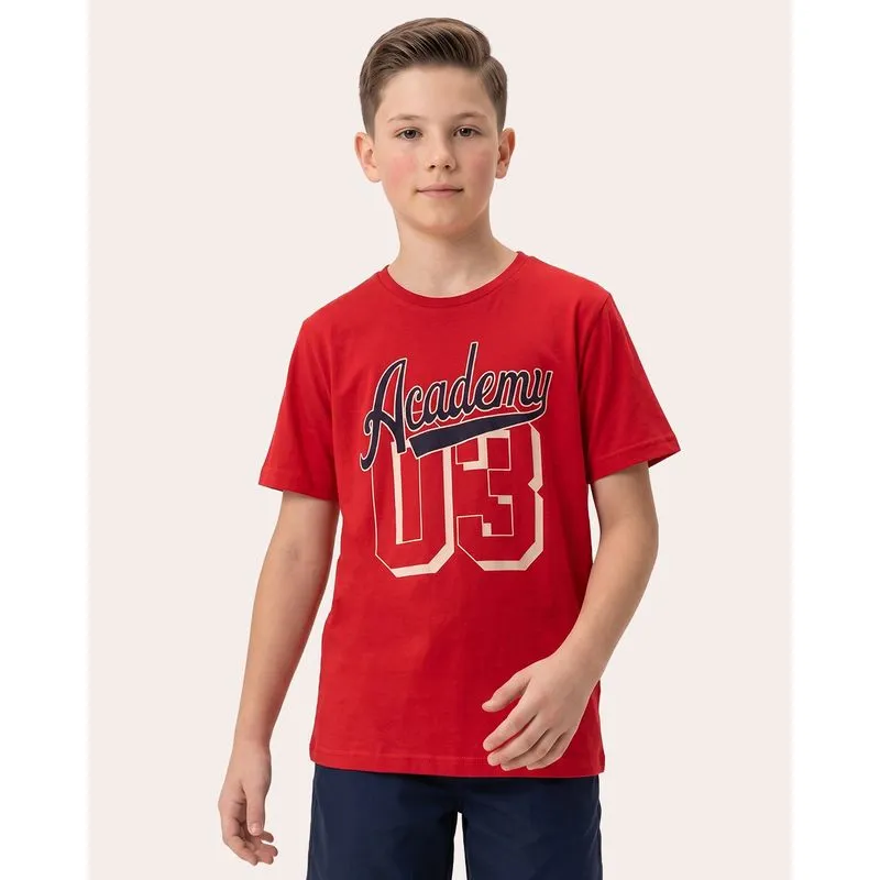 Camiseta Juvenil Algodão Academy 03 Manga Curta Vermelha 10