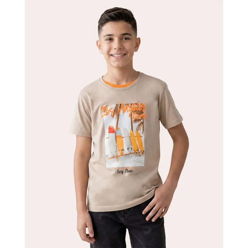 Camiseta Juvenil Algodão Estampa Tropical Bege 16