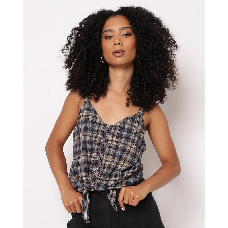 Regata Feminina Berry & Co. Viscose com Nozinho Xadrez Marinho G