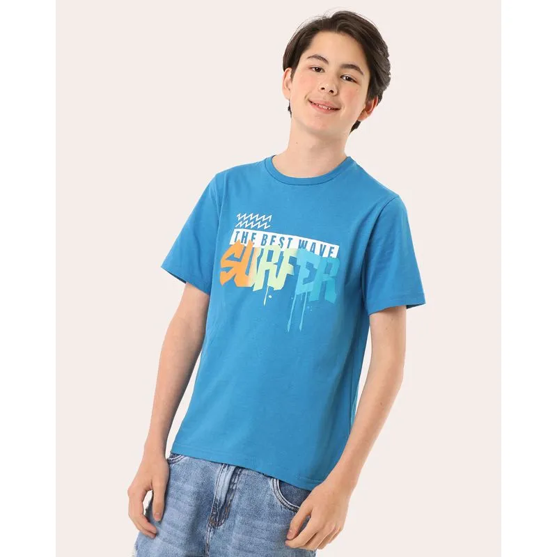 Camiseta Juvenil Algodão Estampa Surfer Manga Curta Azul 18