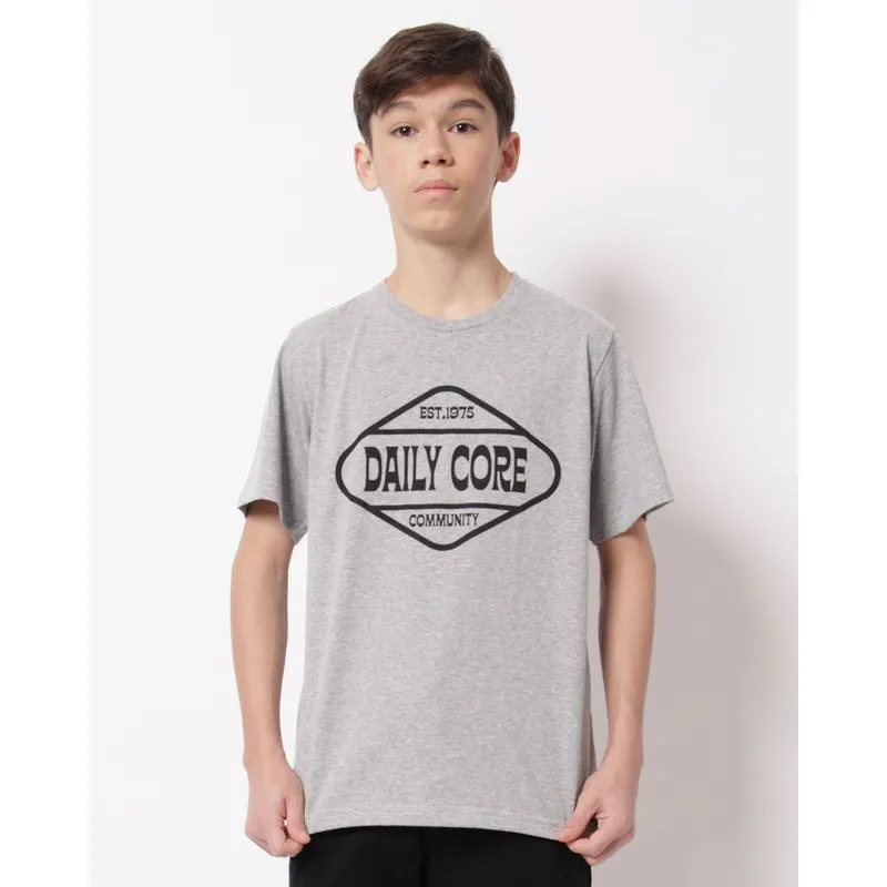 Camiseta Juvenil Estampa Frontal Manga Curta Cinza 10
