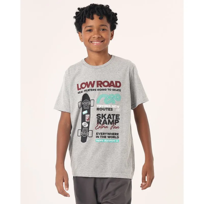 Camiseta Juvenil Algodão Low Road Skate Cinza 14