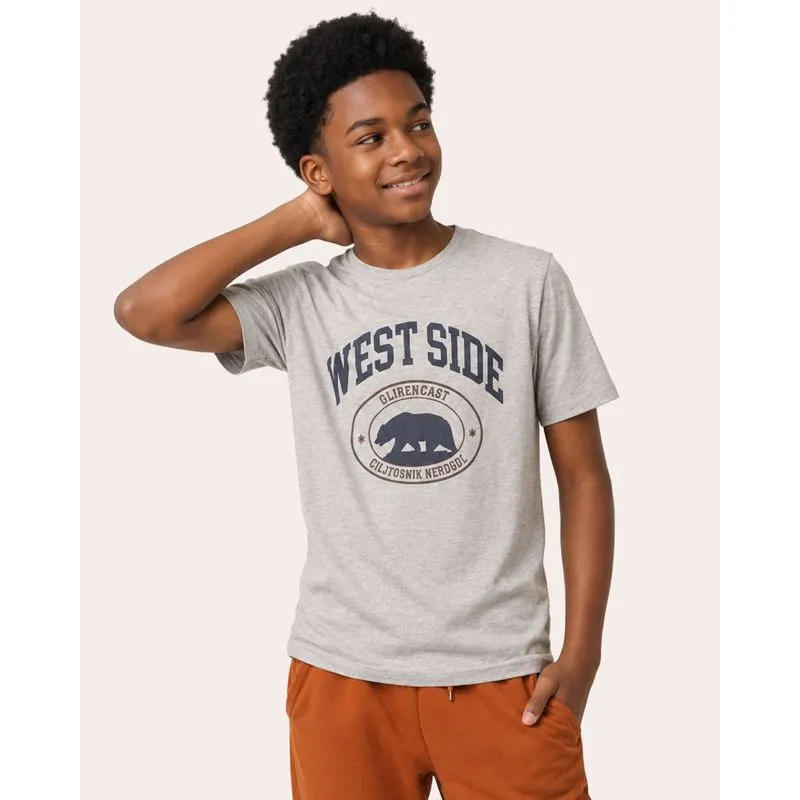 Camiseta Juvenil Mesclada Estampa West Side Cinza 18