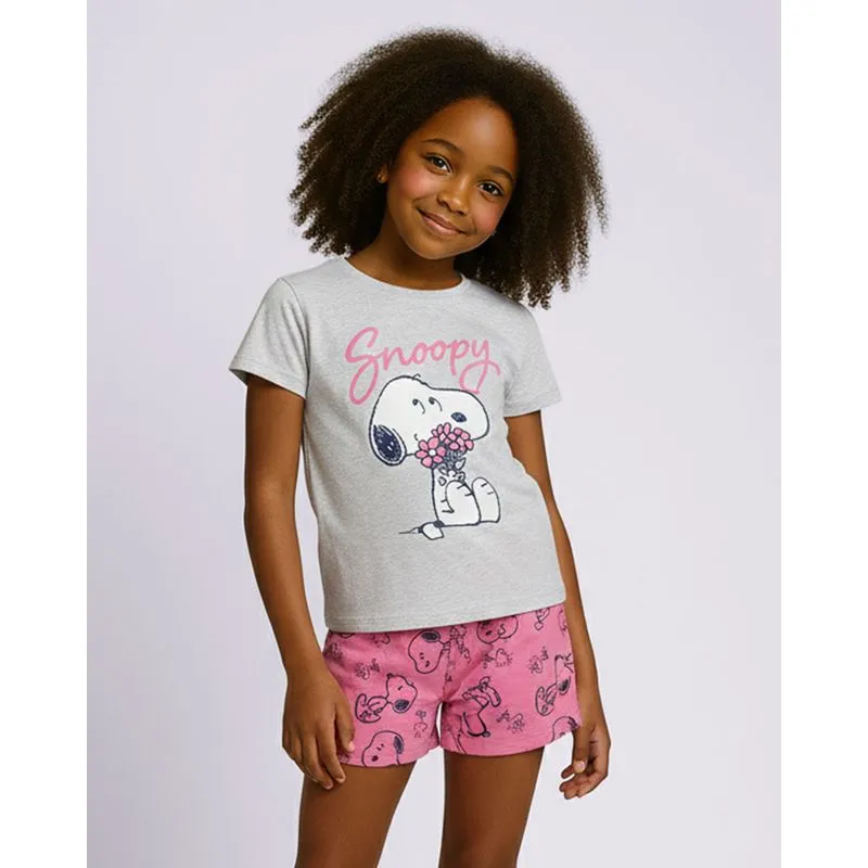 Pijama Infantil Curto Estampa Snoopy Cinza 2