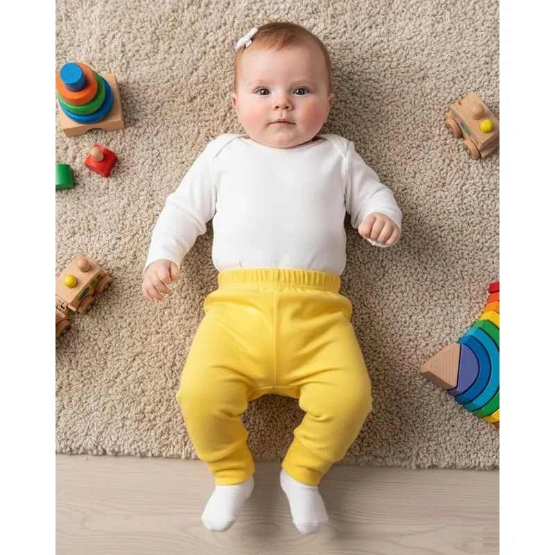 Calça Culote Bebê com Vira Pé Amarelo G