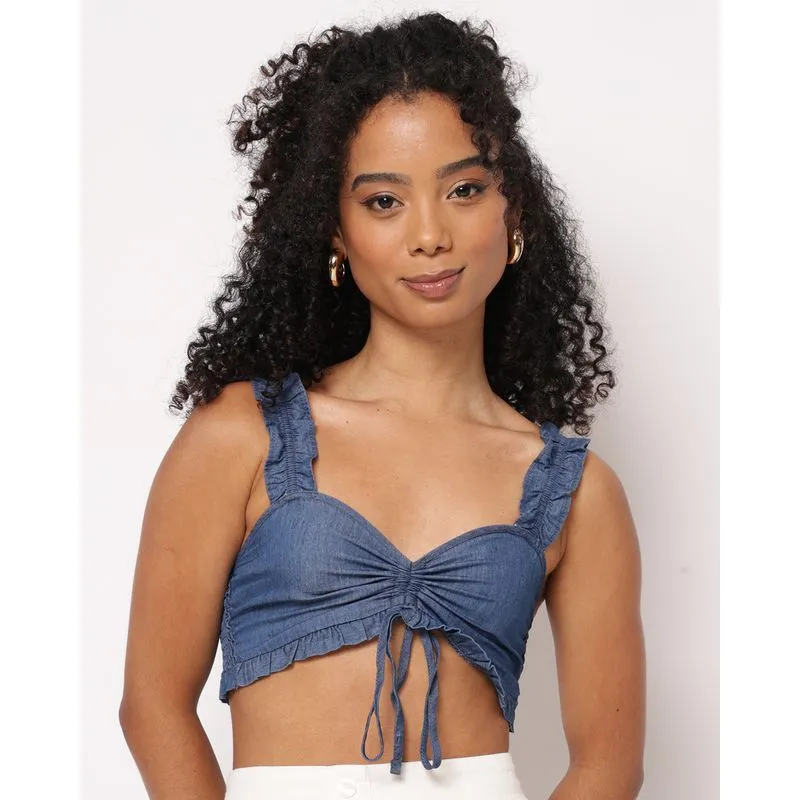 Top Jeans Feminino Lastex com Colissê Azul G