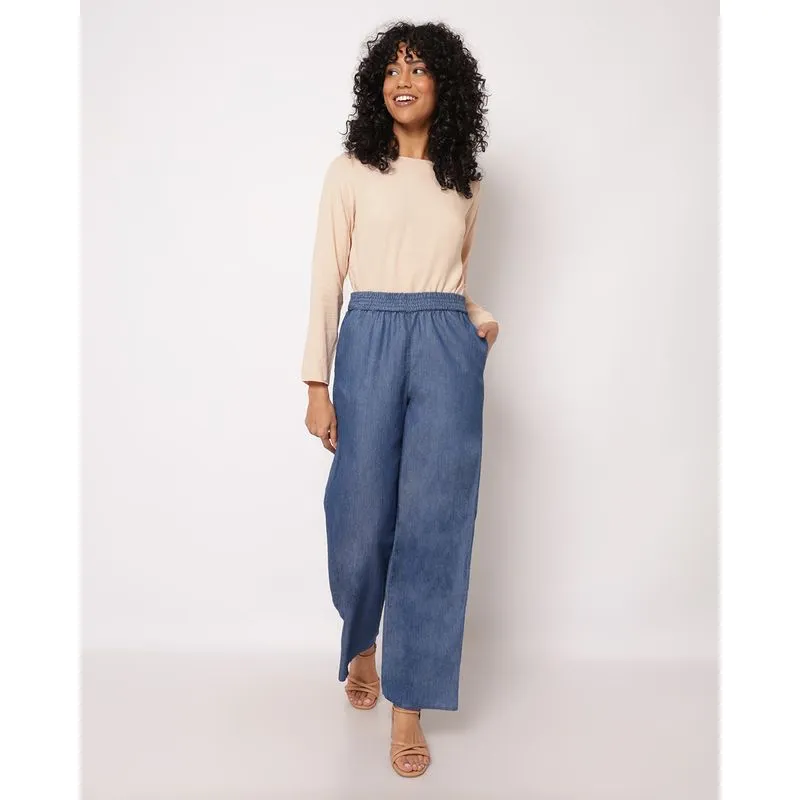 Calça Jeans Feminina Pantalona Azul G
