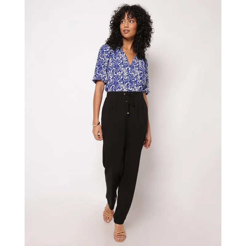 Calça Feminina Reta Berry & Co.Viscose com Pregas Preta GG