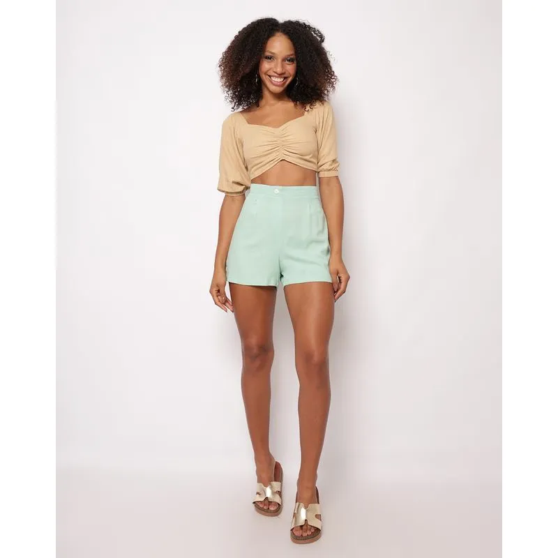 Short Feminino Berry & Co. Viscolinho Pregas Elástico Verde P