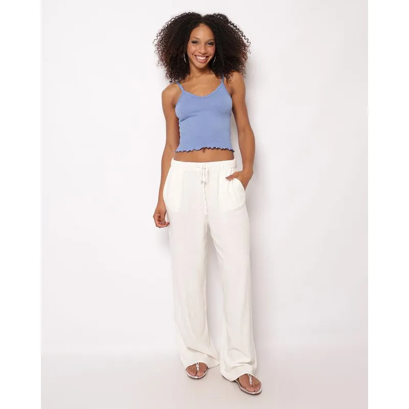 Calça Feminina Pantalona Berry & Co. Viscolinho com Bolsos Off White P