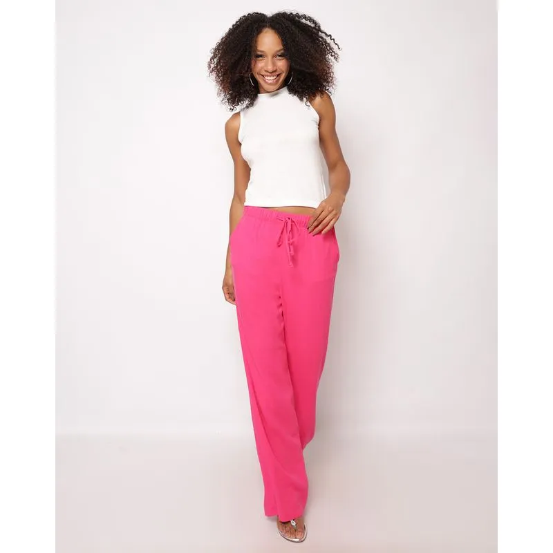 Calça Feminina Berry & Co. Pantalona Viscolinho com Bolsos Rosa P