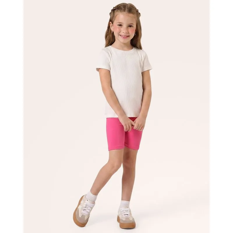 Bermuda Infantil Ciclista com Cós Elástico Rosa Escuro 4
