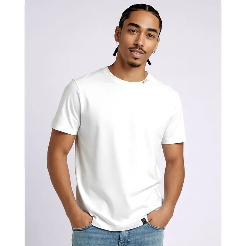 Camiseta Masculina Moletinho Gola Ribana NYC Branca P