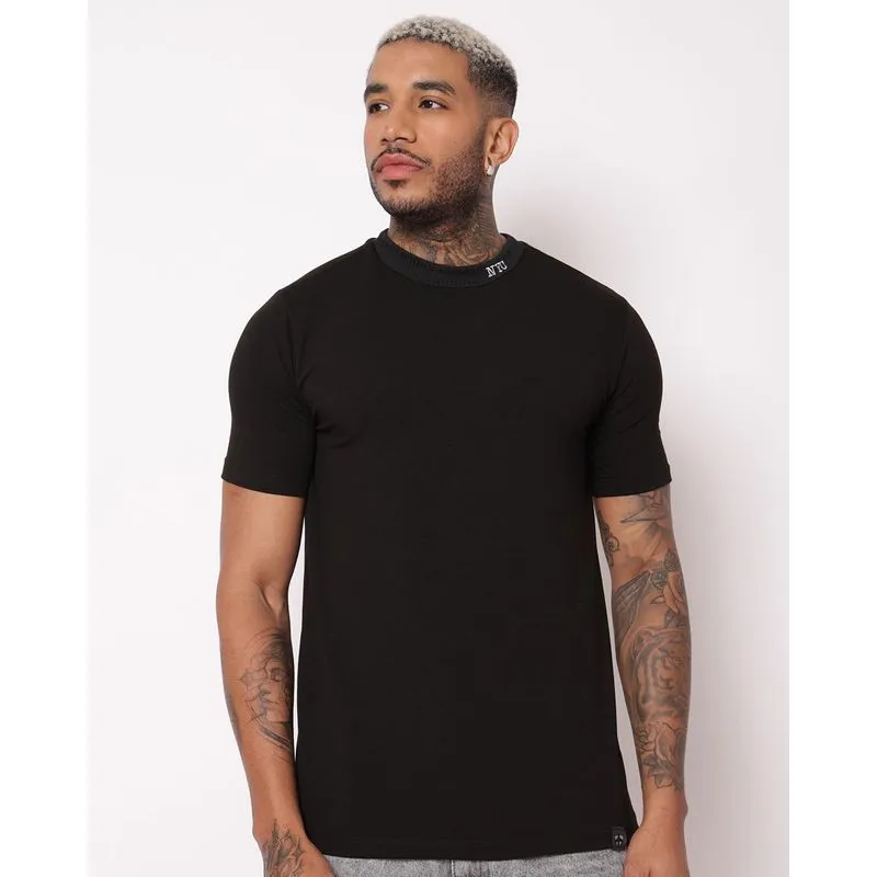 Camiseta Masculina Moletinho com Bordado NYC Manga Curta Preta PP