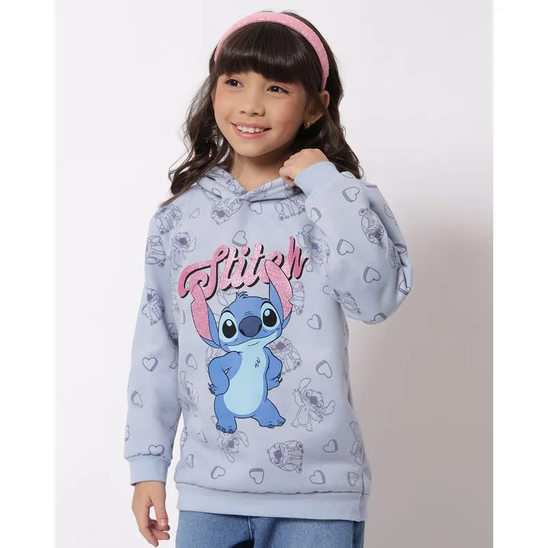 Blusão Moletom Infantil Algodão Disney Stitch com Capuz Azul 8