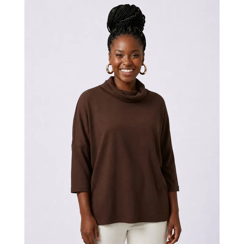 Blusa Feminina Gola Alta Marrom XG