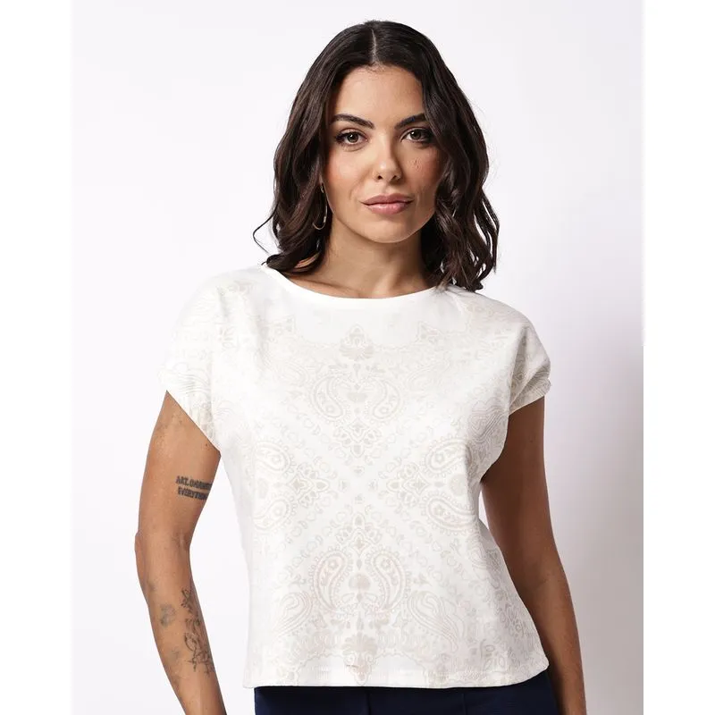 Blusa Feminina Estampada Paisley Manga Curta Off White P