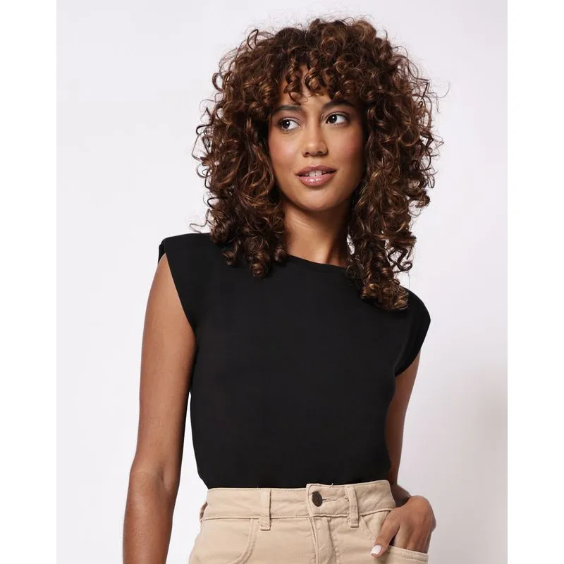 Blusa Feminina Moletinho com Ombreiras Preta G