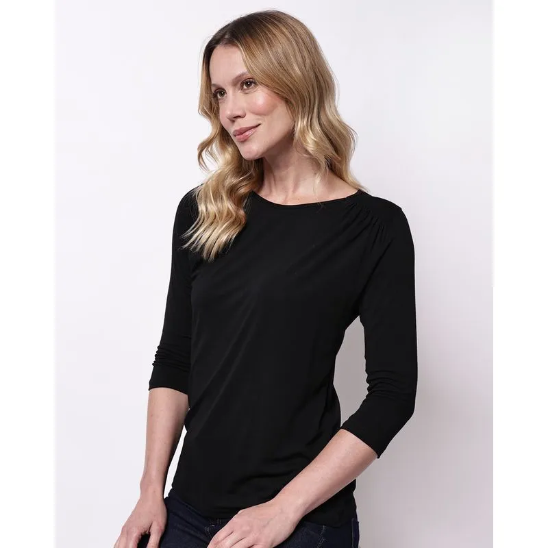 Blusa Feminina Detalhe Franzido Manga 3/4 Preta P