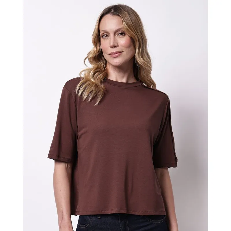 Blusa Feminina com Botões Ombro Marrom G
