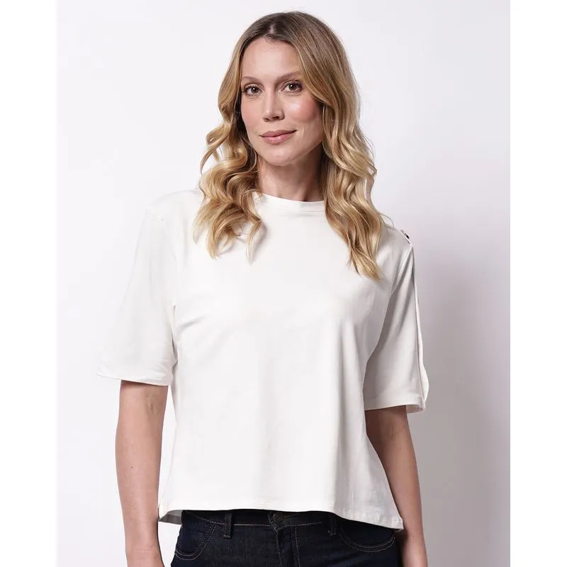 Blusa Feminina com Botões Ombro Off White GG