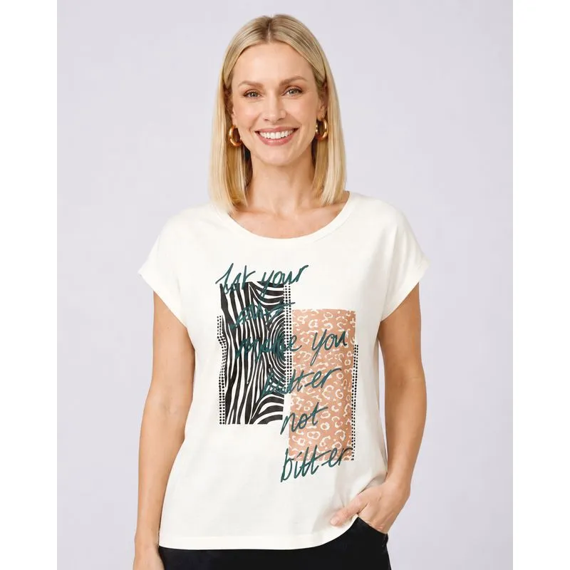 Blusa Feminina Manga Curta Estampada Off White M