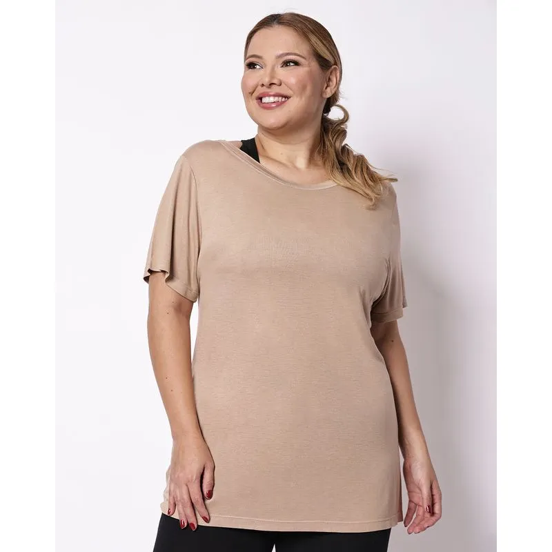 Camiseta Fitness Plus Size Feminina Viscose Fitter Bege G3