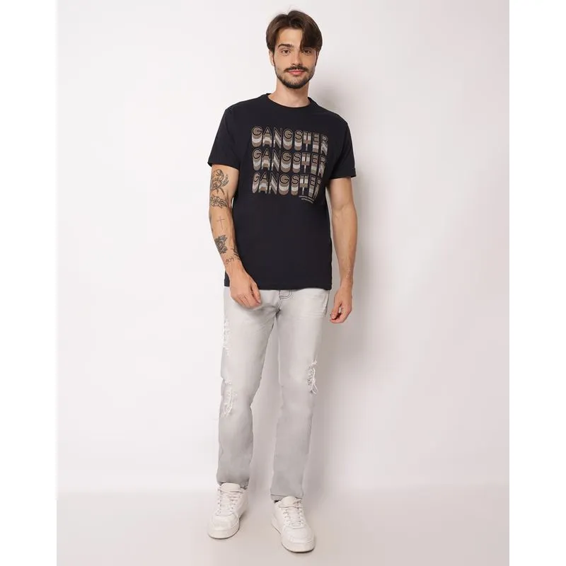 Calça Jeans Masculina Slim Destroyed com Bolsos Cinza 44