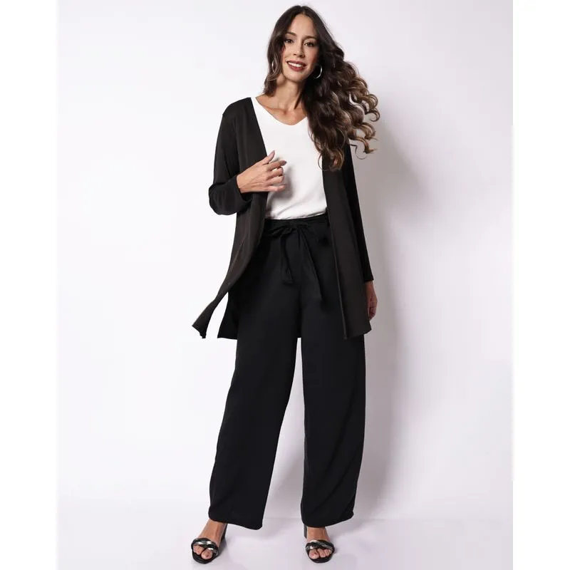 Calça Moletom Reta Feminina Donatta com Cinto Preto GG