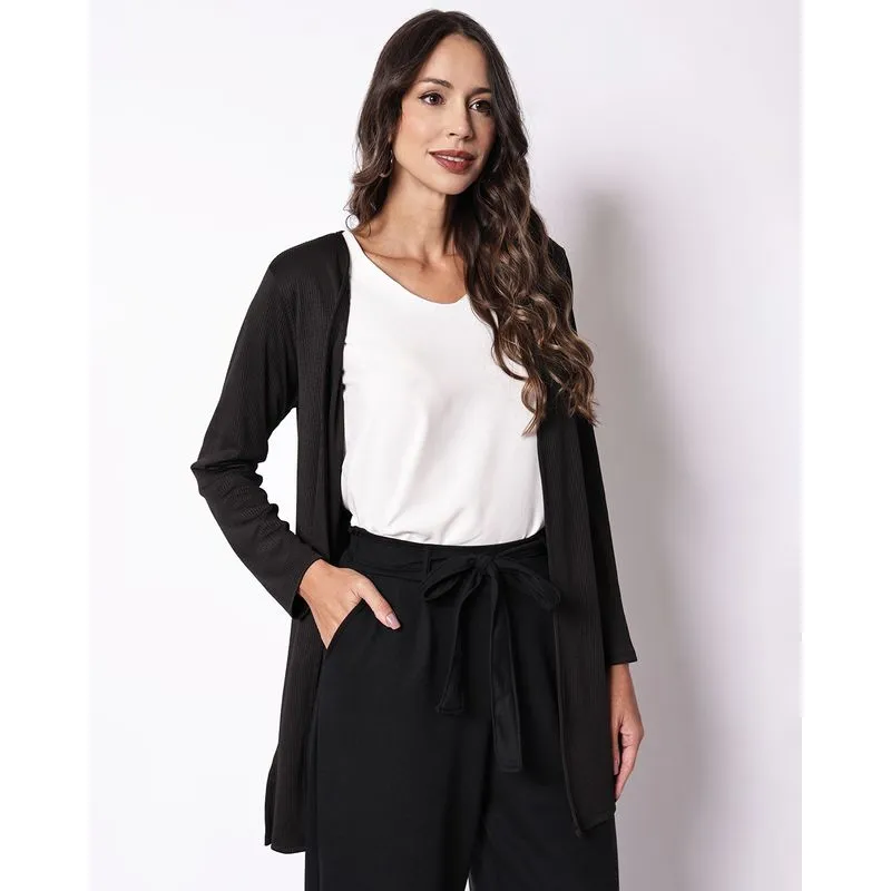 Capa Feminina Alongada Canelada Preta P