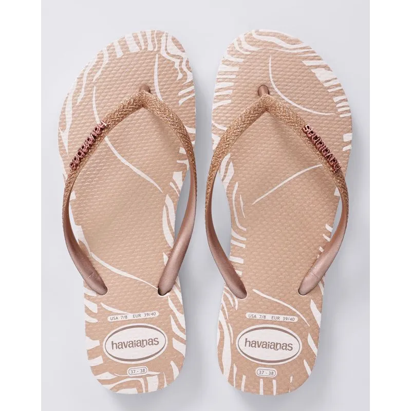 Chinelo Havaianas Feminina Slim Glitter Edge Bege 37/38