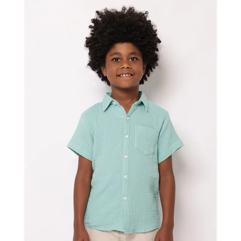 Camisa Infantil Algodão Texturizada Manga Curta Verde 6