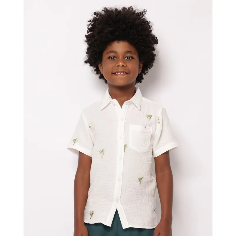 Camisa Infantil Algodão Bordado Texturizada Manga Curta Branca 4