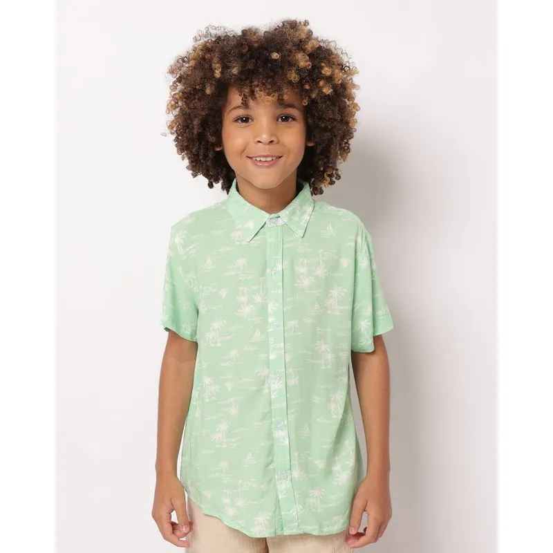 Camisa Infantil Viscose Manga Curta Estampada Verde 6