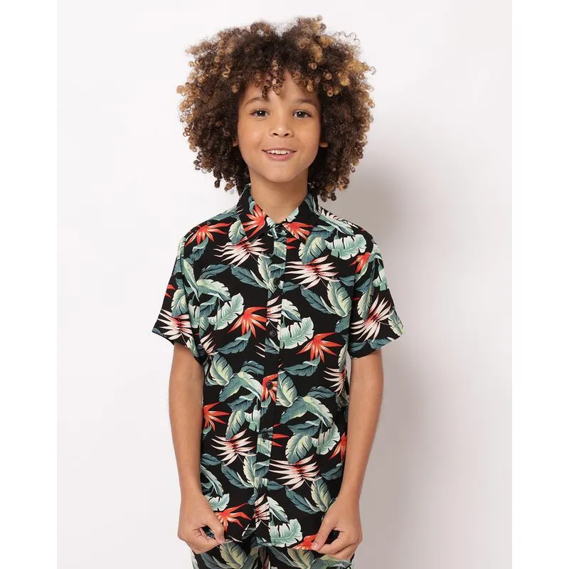 Camisa Infantil Viscose Manga Curta Estampada Preta 8