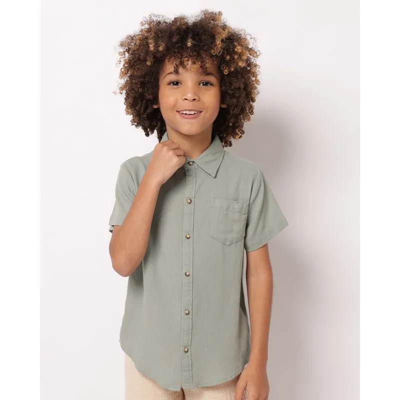 Camisa Infantil Viscolinho Manga Curta com Bolso Verde 4