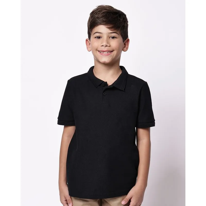Camisa Polo Infantil Piquet Manga Curta Preta 4