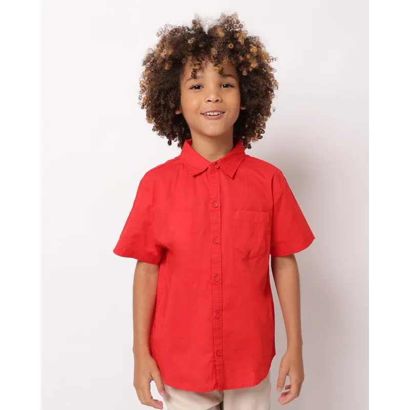 Camisa Infantil Algodão Manga Curta com Bolso Vermelha 8