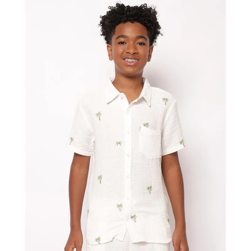Camisa Juvenil Algodão Bordado Texturizada Manga Curta Branca 16