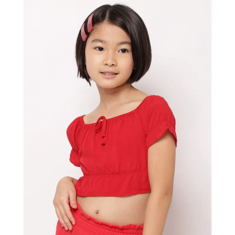 Blusa Infantil Cropped Viscose Ciganinha com Babado Vermelha 4